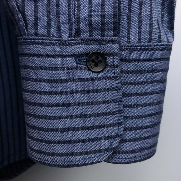 Rag & Bone Cotton/Linen Grey Blue Casual Dress Shirt with Stripes - Picture 7 of 9
